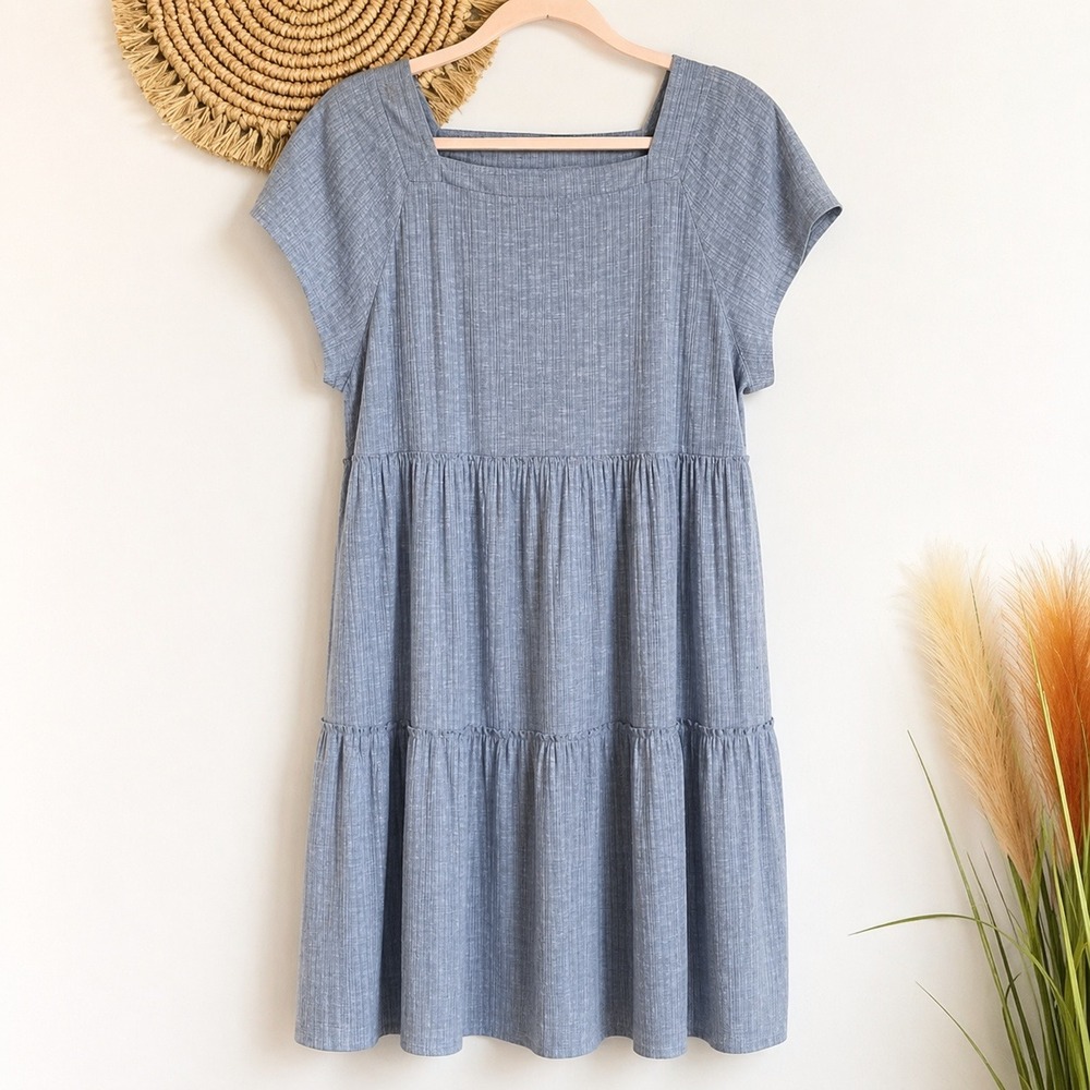 NATURAL LIFE Tiered Knit Square Neck Babydoll Dress SZ Large Coastal Cowgirl - Picture 11 of 11